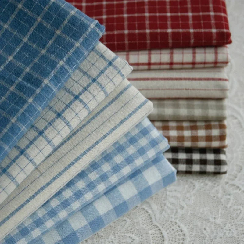 Vintage Linen Grid Striped Woven Cotton Fabric For Sewing Projects