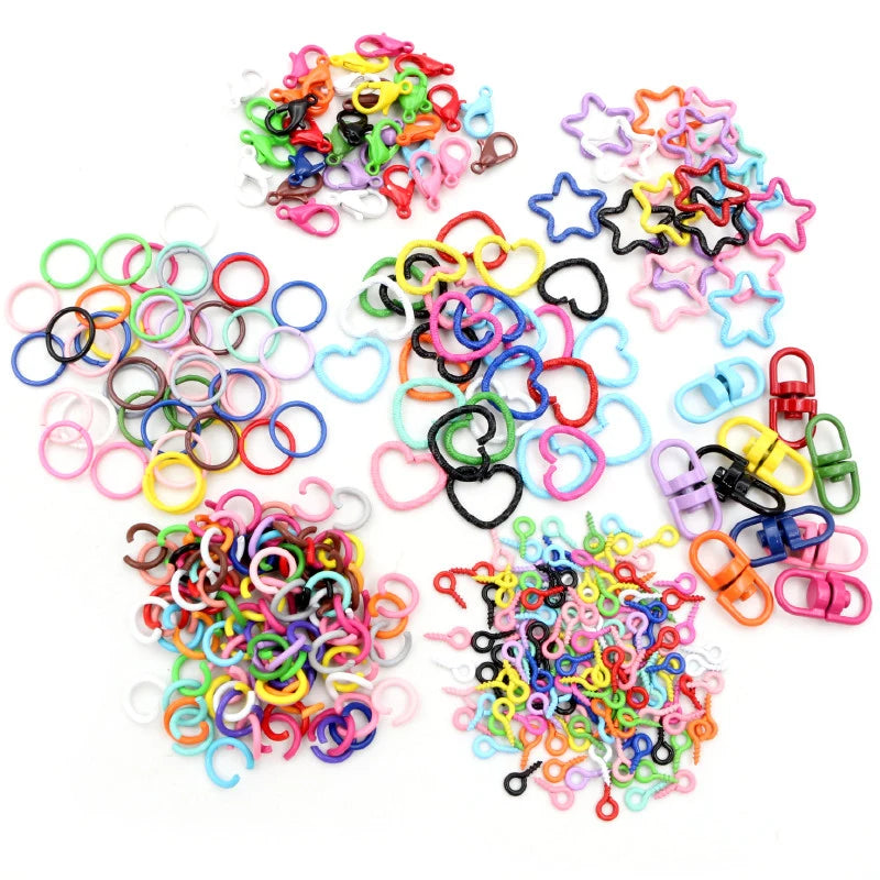 Colorful Mixed Alloy Split Jump Rings Lobster Clasp Eyelets Screw Pins Keychain DIY Jewelry Making Accessories Supplies