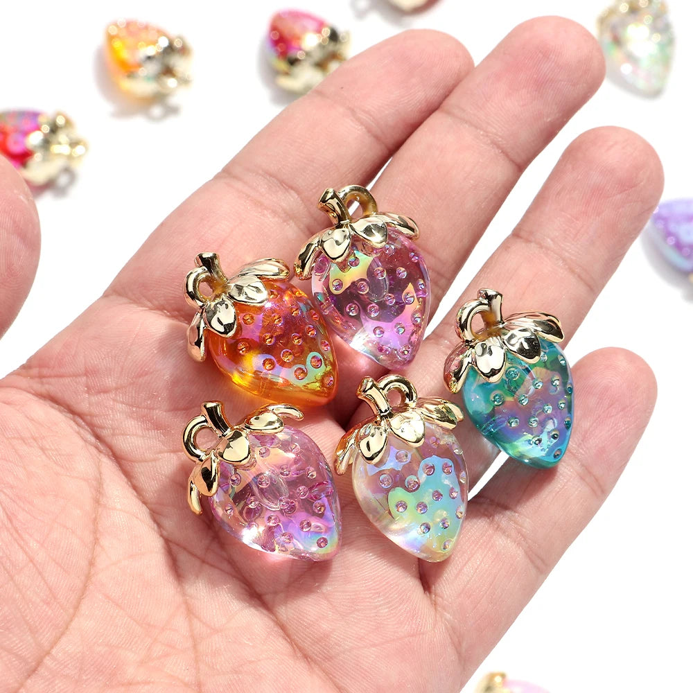 Strawberry Acrylic Charms Iridescent Pendants For DIY Jewelry
