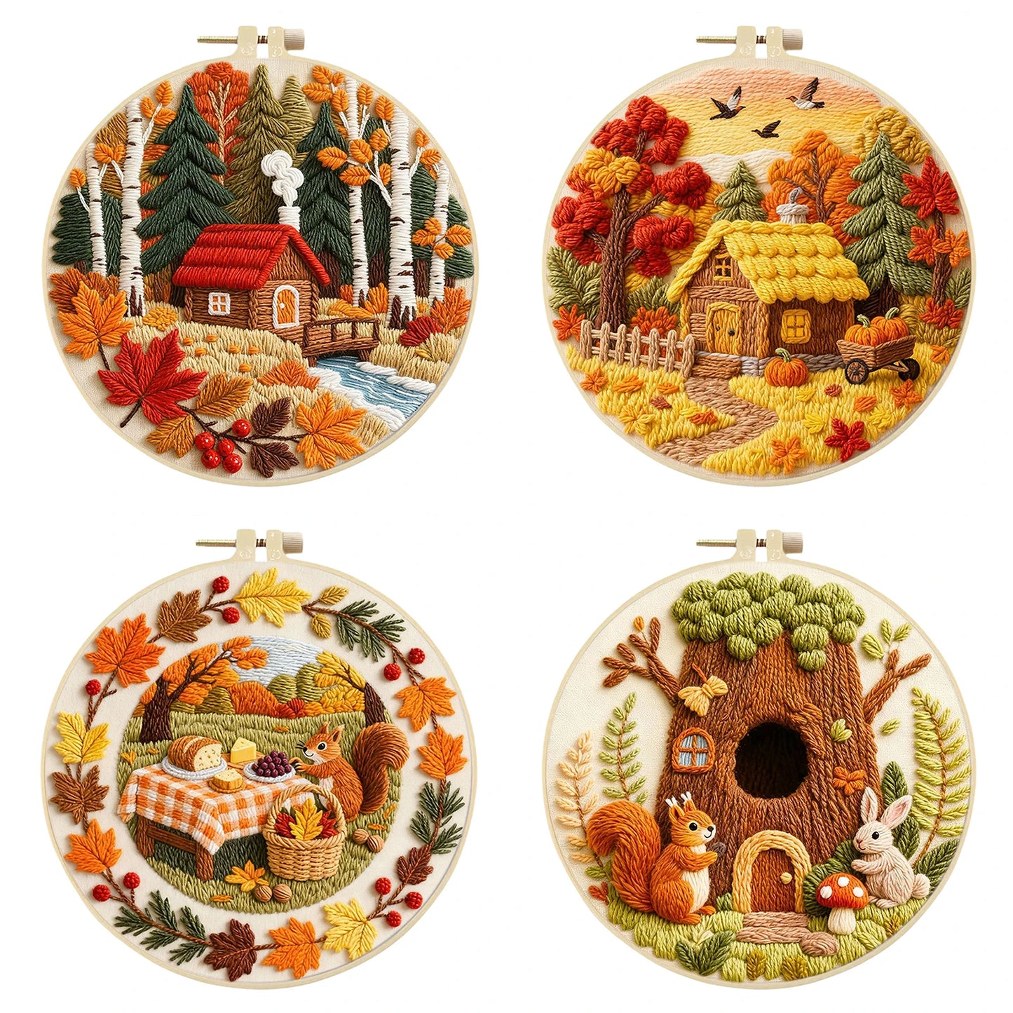 Autumn Embroidery Kit With Hoop For Beginners Craft Lovers Gift