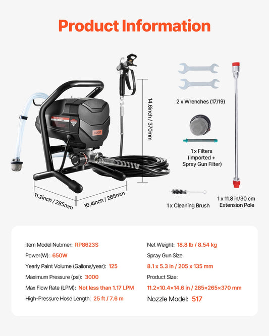 SucceBuy Stand Airless Paint Sprayer 650W 3000 PSI