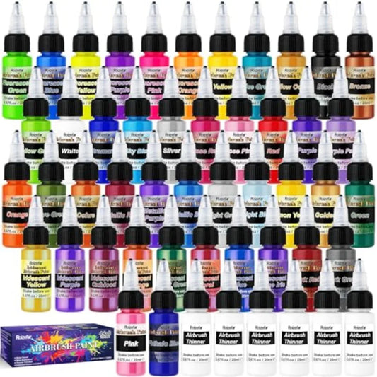 Airbrush Paint Set Water Based Iridescent Metallic Neon Classic Colors