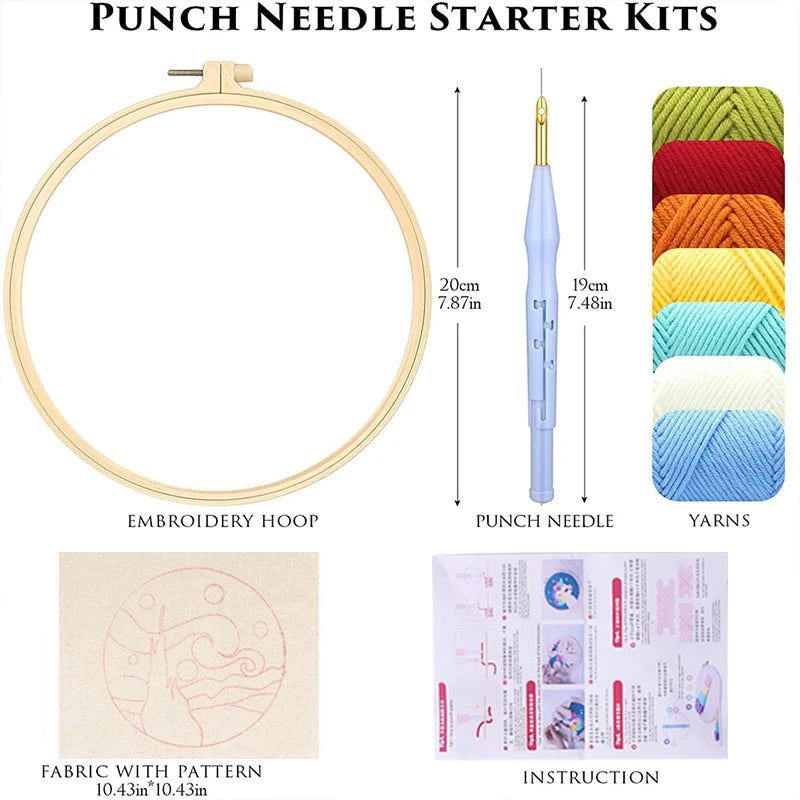 Punch Needle Kits For Beginner 20x20cm Easy Punch Needle Starter Kit With Embroidery Frame Flower Pattern Craft Kit Home Decorat