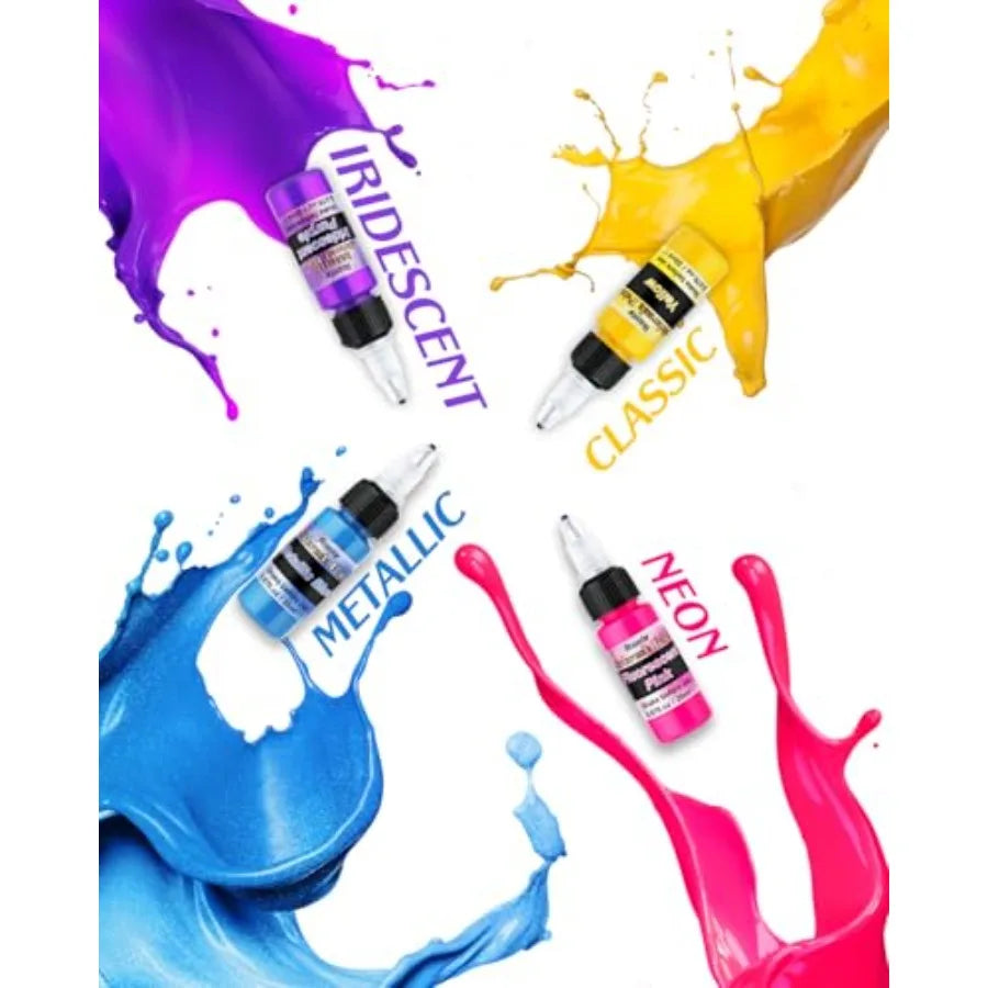 Airbrush Paint Set Water Based Iridescent Metallic Neon Classic Colors