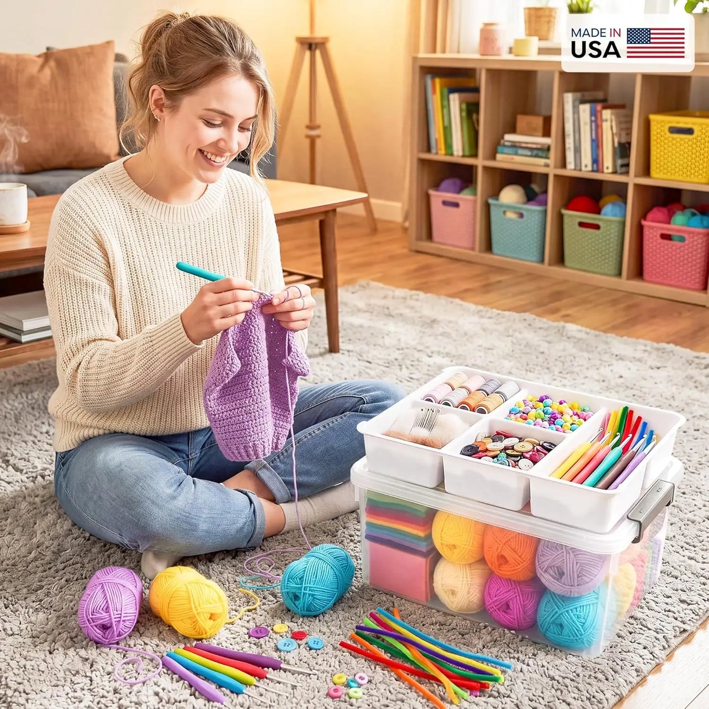 Clear Plastic Storage Box With Removable Tray For Craft Tools