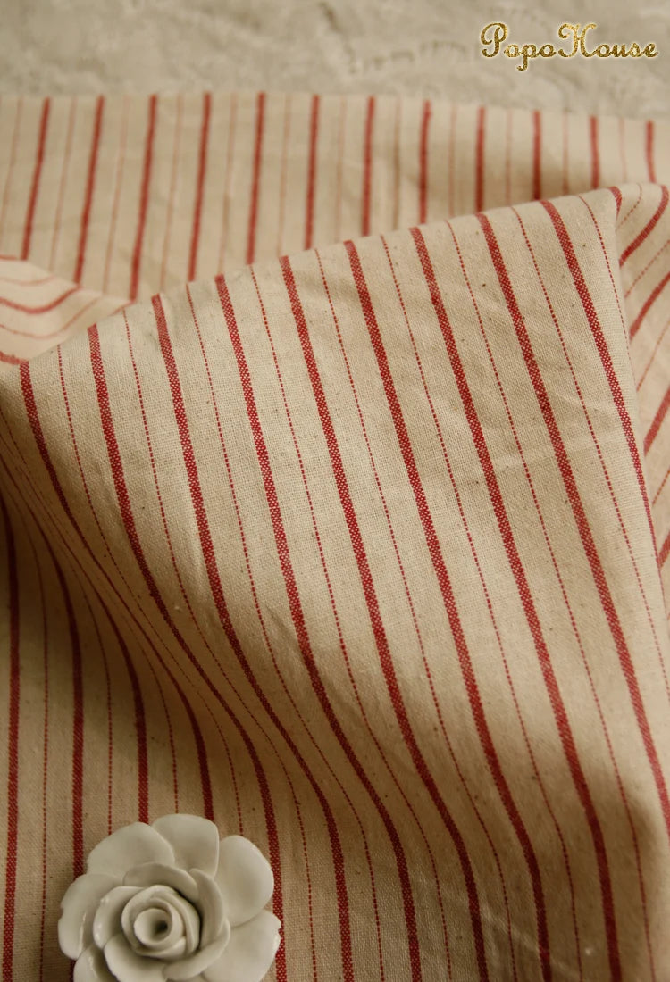Vintage Linen Grid Striped Woven Cotton Fabric For Sewing Projects
