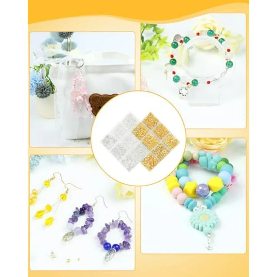 1950 Pcs Jewelry Making Cord End Kit, Crimp Tube Beads with Organizer Box, Includes Crimp Beads, Cover, Lobster Clasp, Jump Rin