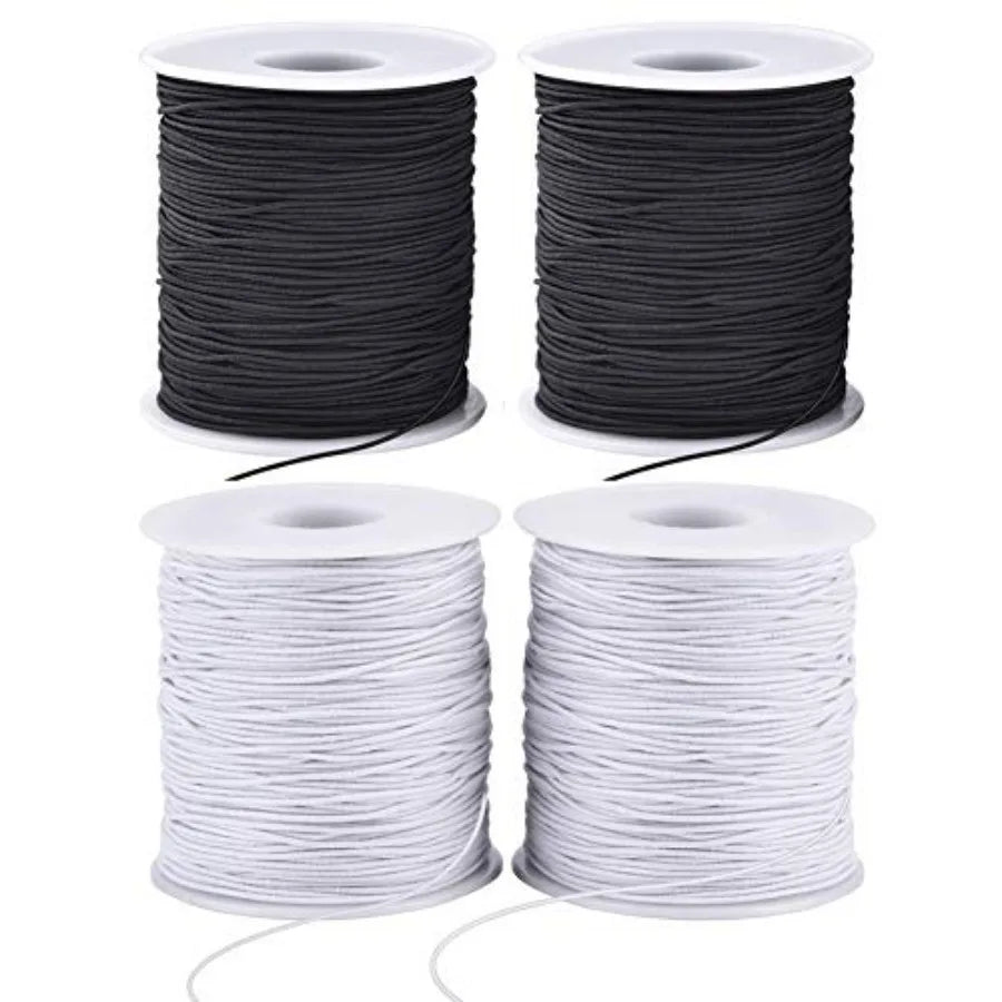 Stretchy String for Bracelets, 4 Rolls 1 mm Sturdy Elastic String Elastic Cord for Jewelry Making, Necklaces, Beading 2 Black+