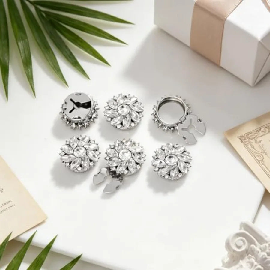 Rhinestone Button Covers Six Piece Detachable Crystal Embellishments For Clothing