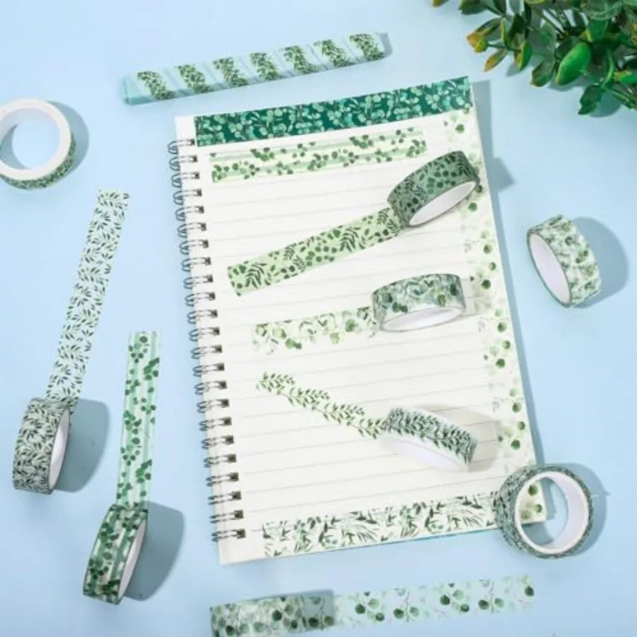 12 Rolls Washi Tapes Plants Masking Tape 15mm Green Leaves Decorative Tape Stickers for Scrapbook Journal Planner DIY Craft Gif