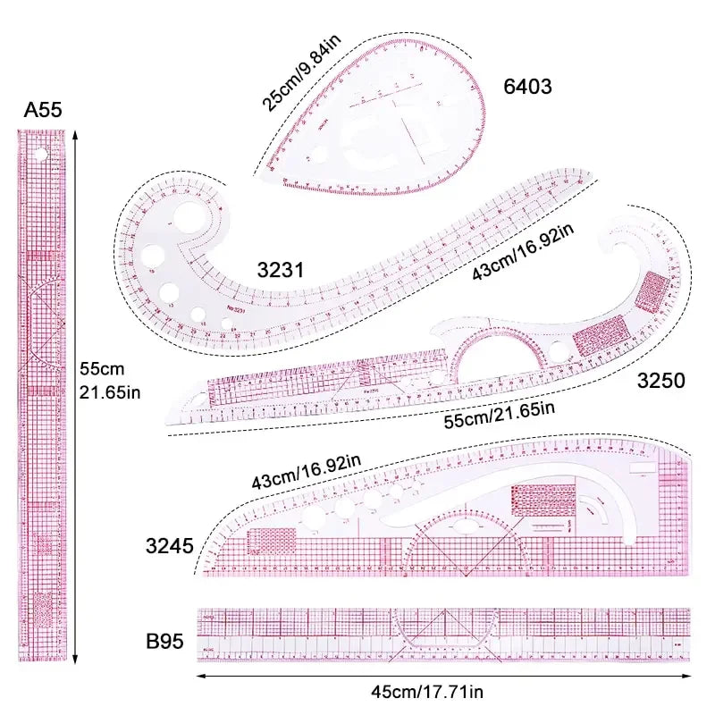 6 Piece French Curve Ruler Set For Dressmaking And Drafting