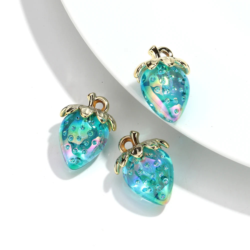 Strawberry Acrylic Charms Iridescent Pendants For DIY Jewelry