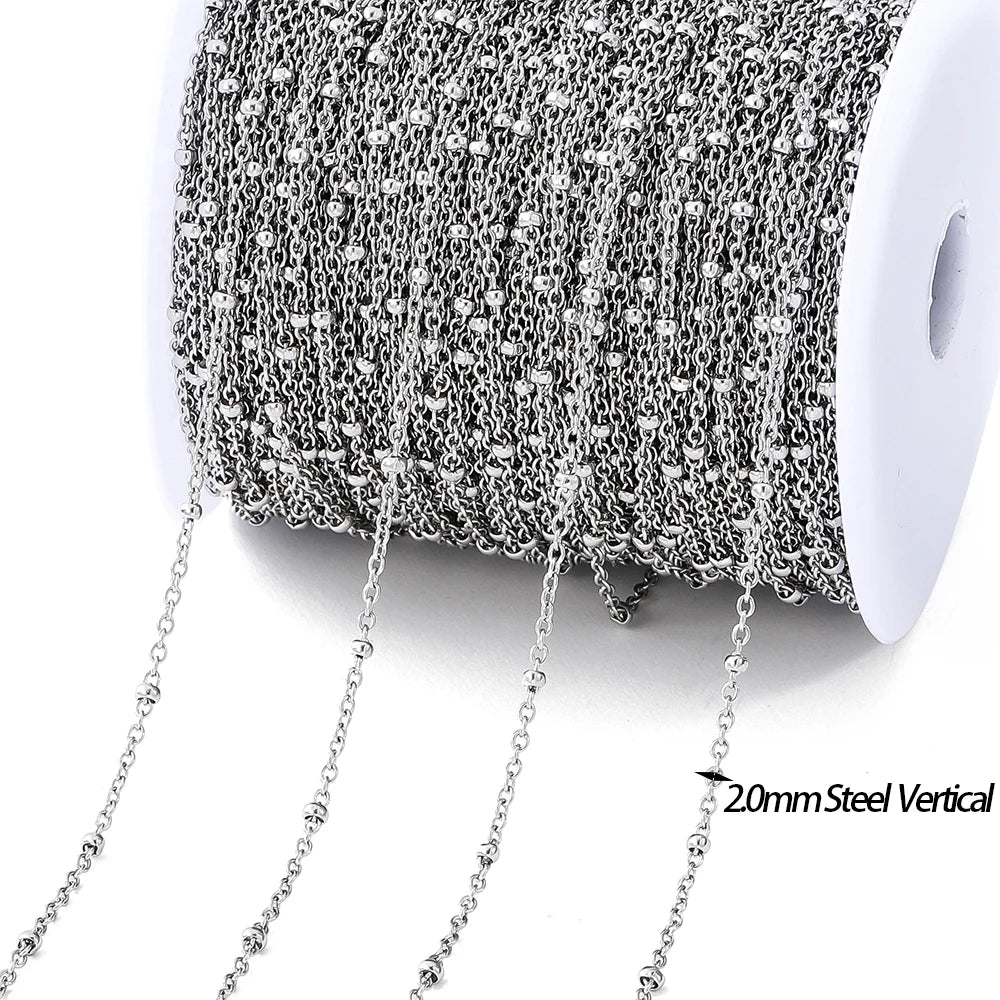 No Fade 2Meters Stainless Steel Chains Gold Color Lips Beads Beaded Chain for Jewelry Making DIY Necklace Bracelet Accessories