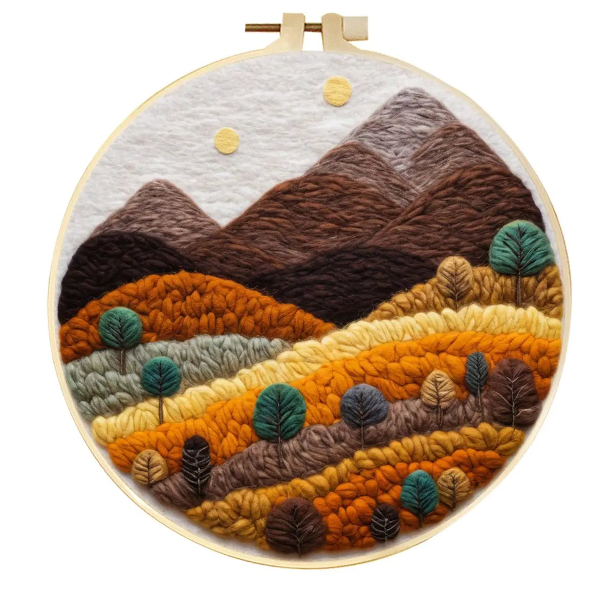 DIY Wool Needle Felting Mountain Landscape Painting Embroidery Frame