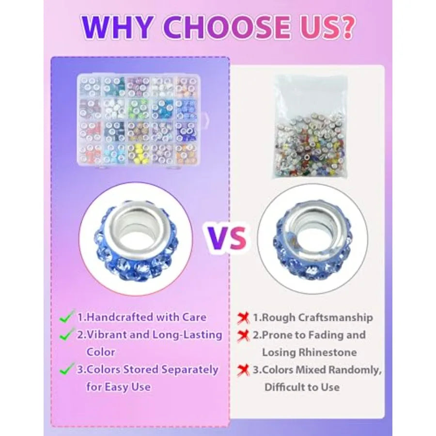 Rhinestone Large Hole Beads For Jewelry Making And Beadable Pens