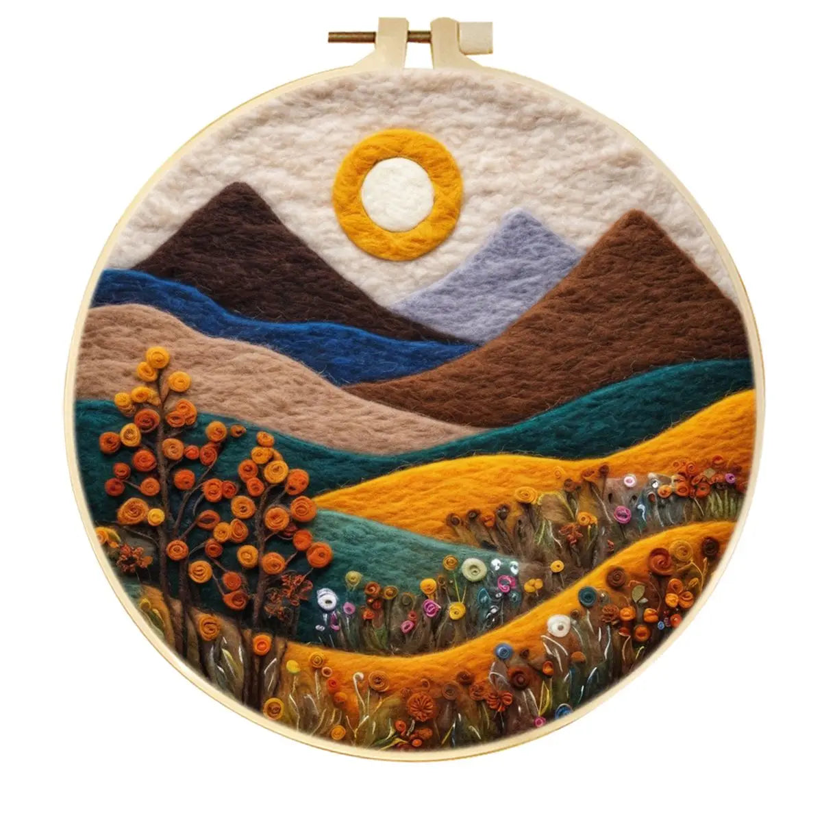 DIY Wool Needle Felting Mountain Landscape Painting Embroidery Frame