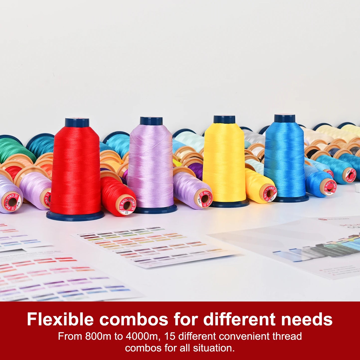 Embroidery Machine Thread 60 Colors 40WT (108D/2) Polyester Thread Kit Each Cone 4000M (4374Y)