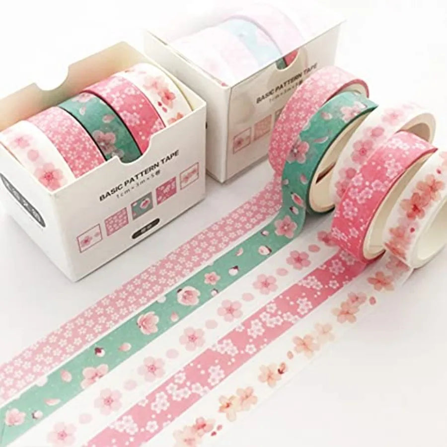 5 Rolls Washi Tape Set Creative Basic Skinny Decorative Tapes for Arts, DIY Crafts, Journals, Planners, Scrapbooking, Wrapping
