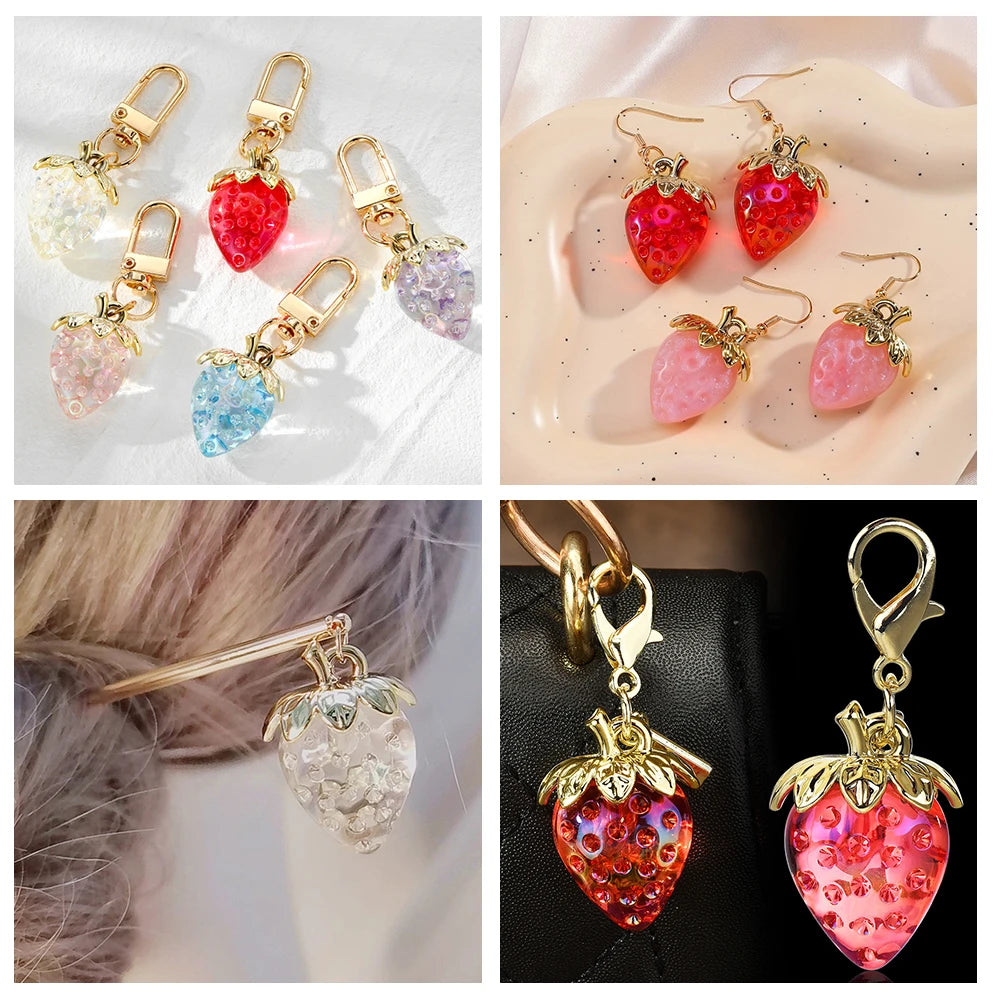 Strawberry Acrylic Charms Iridescent Pendants For DIY Jewelry