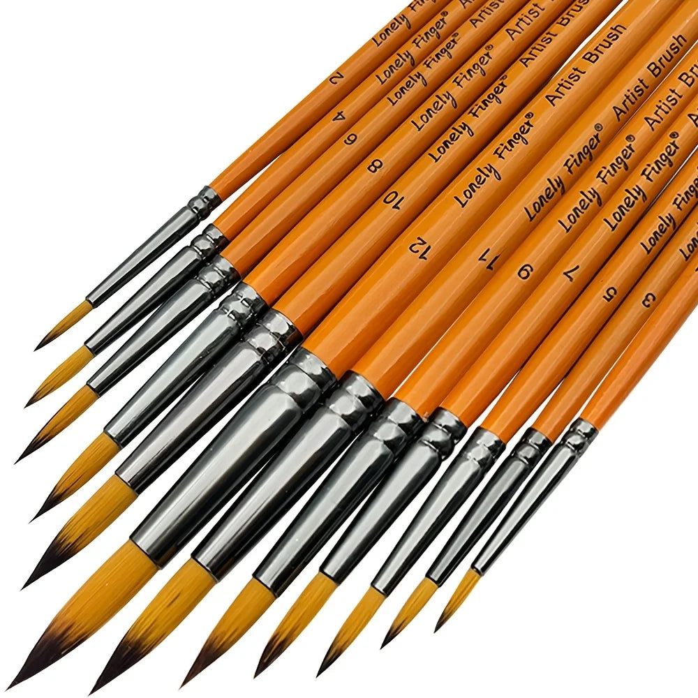 12-Piece Nylon Artist Paint Brush Set for Acrylic, Watercolor, Oil