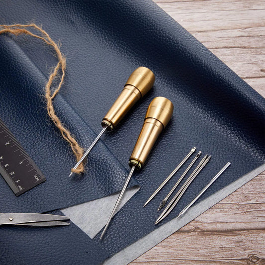9Pcs Leather Sewing Kit, Copper Handle Leather Sewing Awl, Needle Set, Suitable for Repairing Leather Canvas Tent Shoes