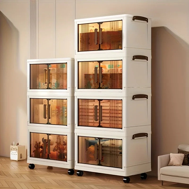 4-5 Tier Heavy-Duty Plastic Folding Storage Cabinet With Lid Wheeled