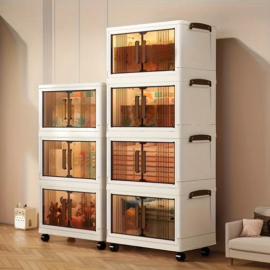 4-5 Tier Heavy-Duty Plastic Folding Storage Cabinet With Lid Wheeled