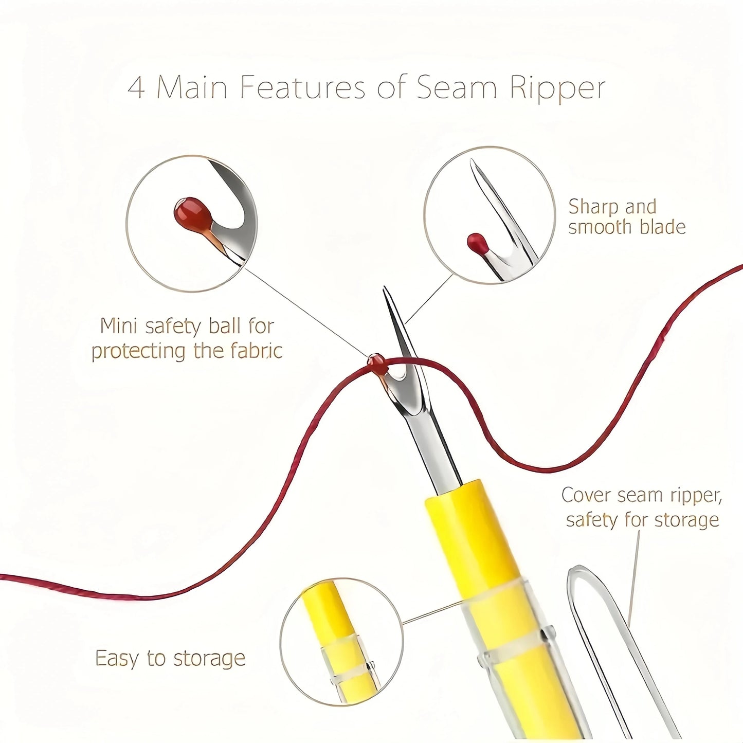 Five Seam Rippers Set For Sewing And Hem Removal Durable