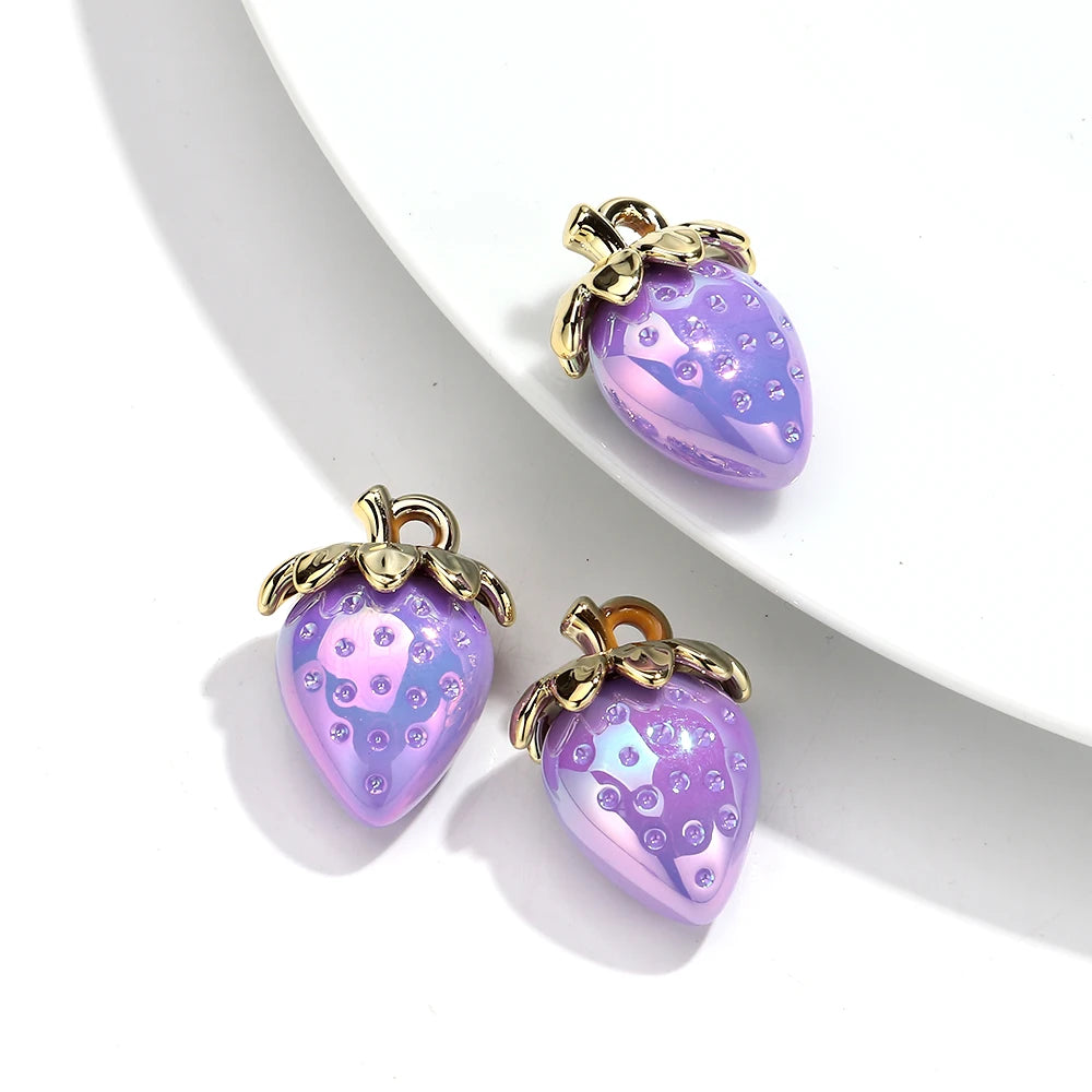 Strawberry Acrylic Charms Iridescent Pendants For DIY Jewelry