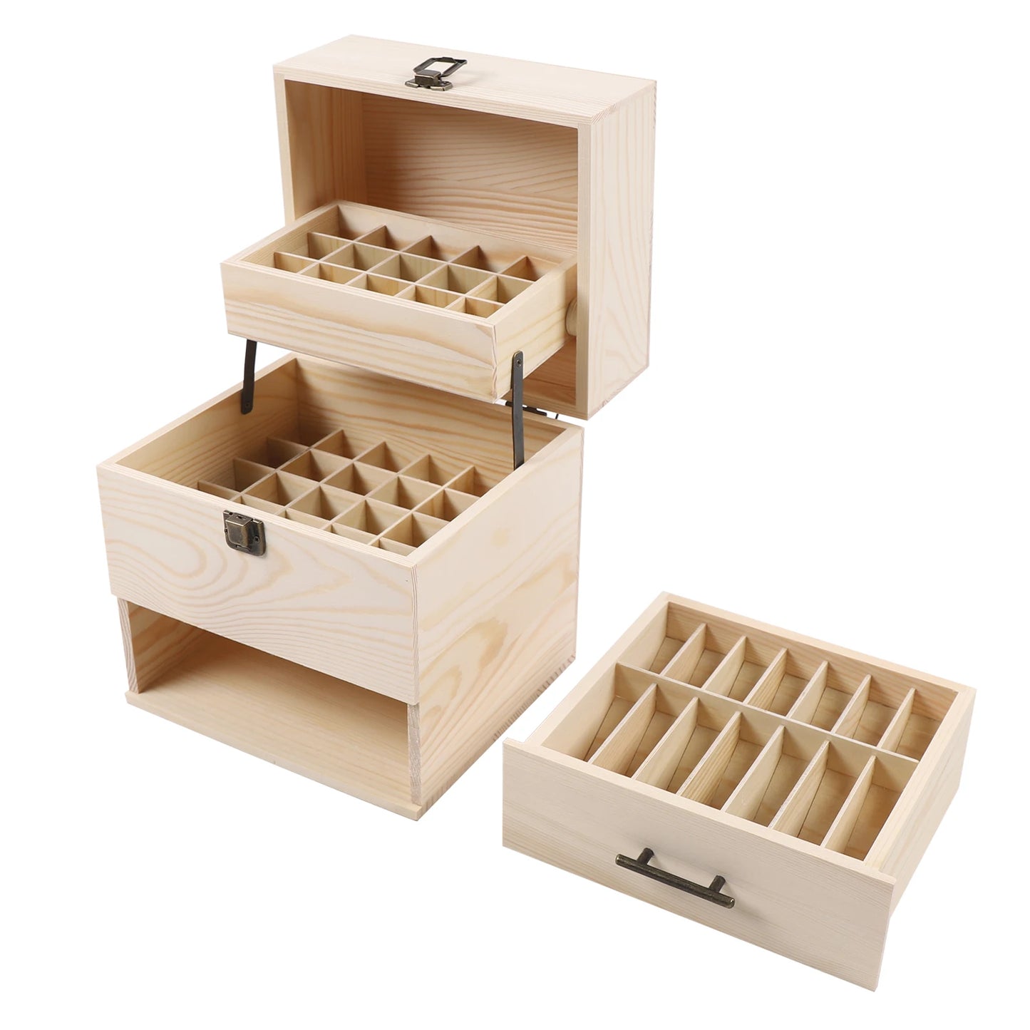 Wood Essential Oil Box 59 Grid 3 Layer Storage Box