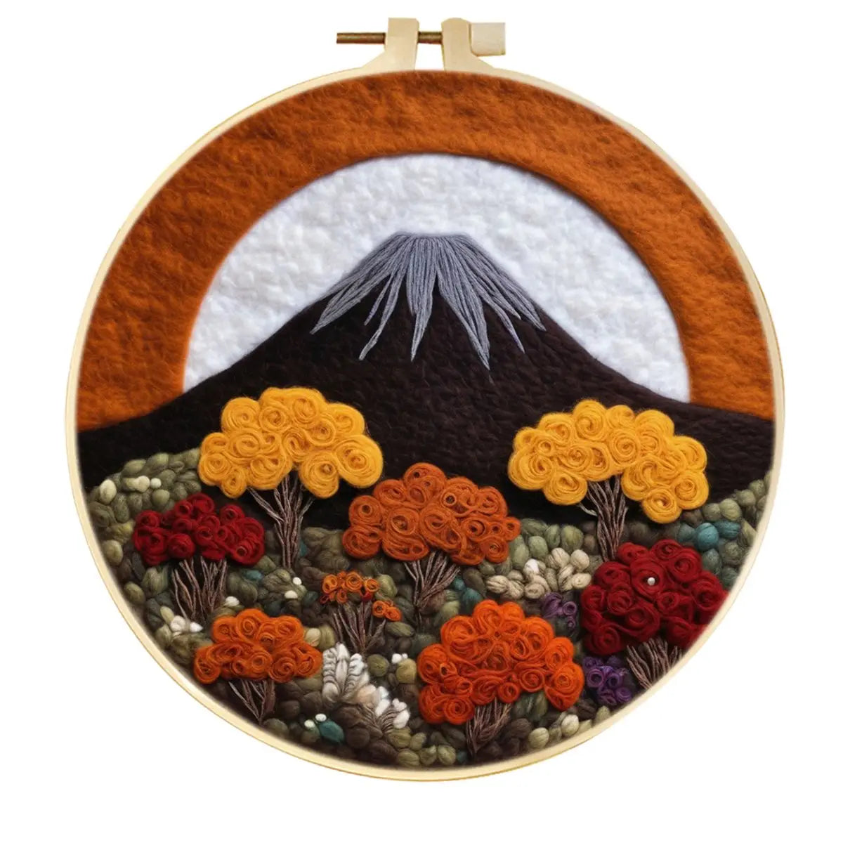 DIY Wool Needle Felting Mountain Landscape Painting Embroidery Frame