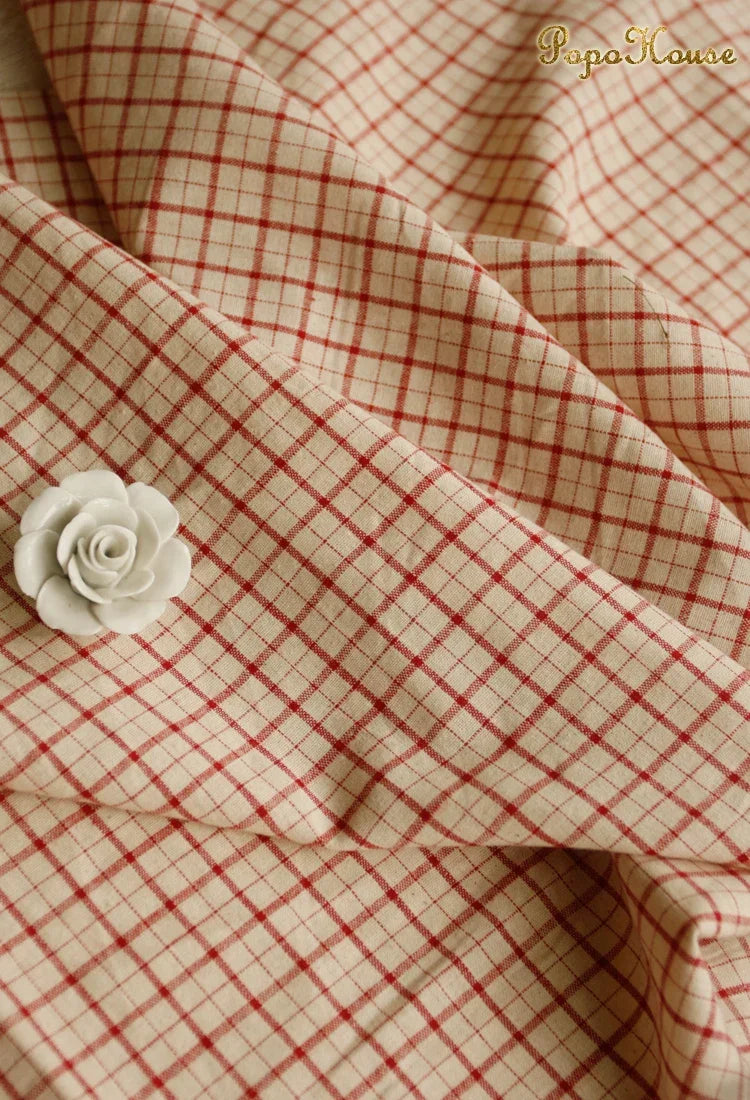 Vintage Linen Grid Striped Woven Cotton Fabric For Sewing Projects