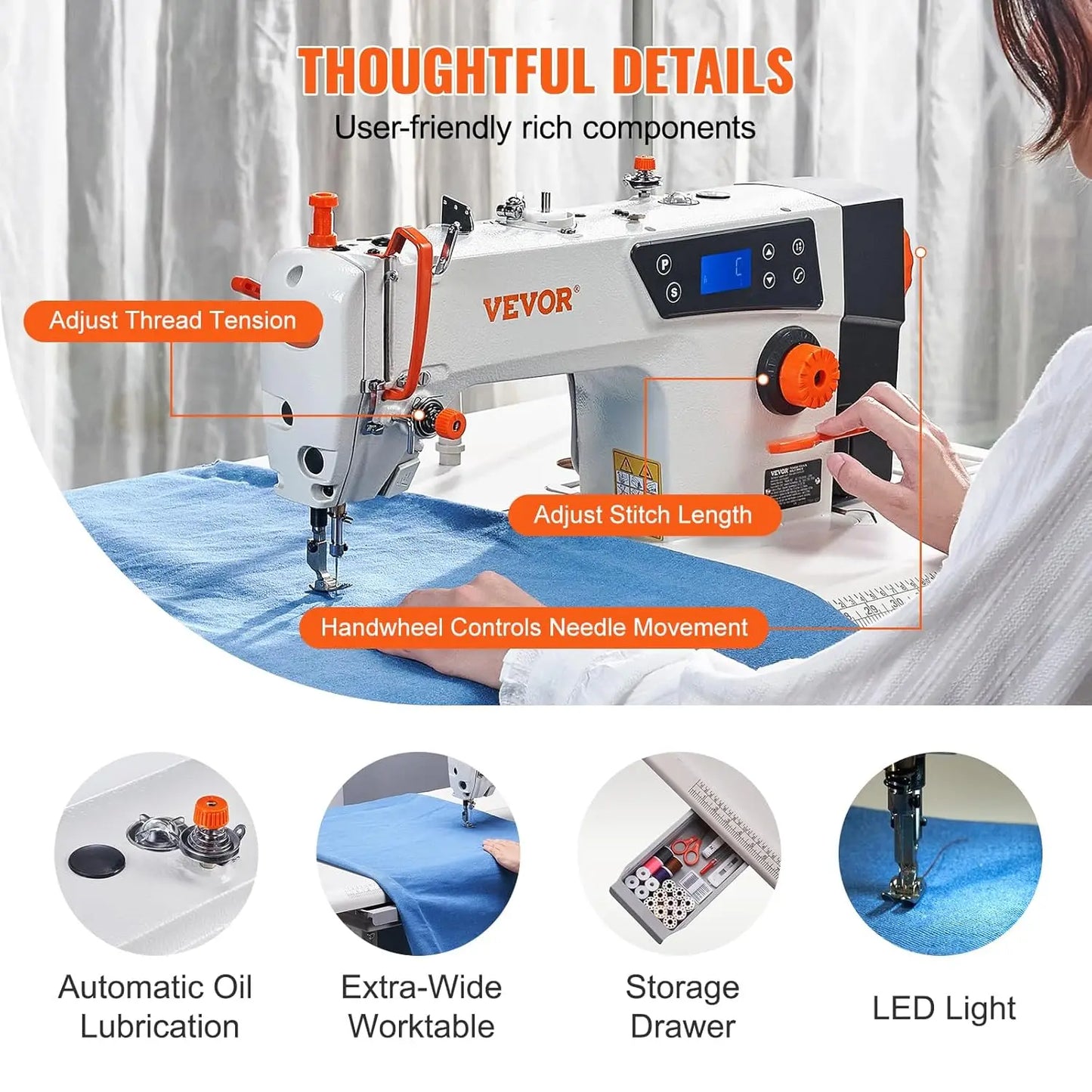 Industrial Sewing Machine With 550W Servo Motor Lockstitch Table Stand